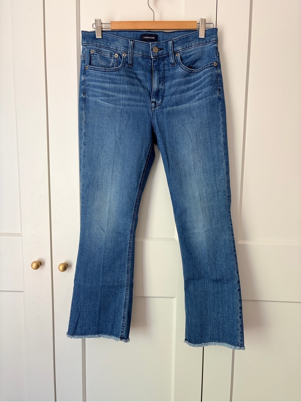 J. Crew Billie Demi Boot Crop Mid Blue Flare Jeans - Raw Hem | 29